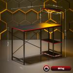 Secretária Gaming com Luzes LED 100x50 cm Secretária Gaming de Fibra de Carbono com Tomadas de Corrente e Controlo Remoto Preto