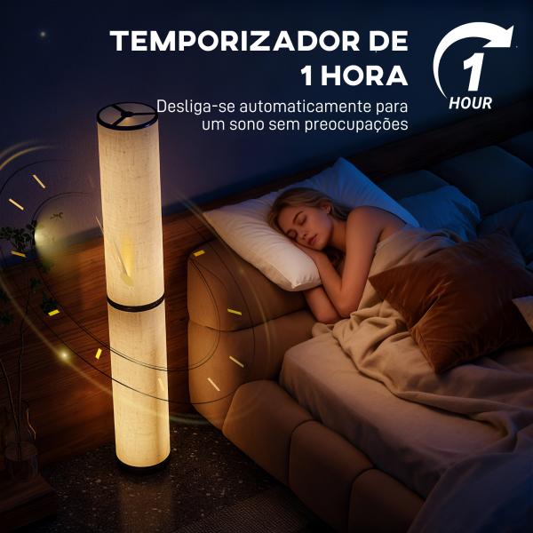 Candeeiro de Pé Moderno Candeeiro de Sala com Brilho Temperaturas de Cor Ajustáveis 3000K - 6000K Controle Remoto Magnético Temporizador para Quarto Escritório Decoração Ø20x135 cm Bege