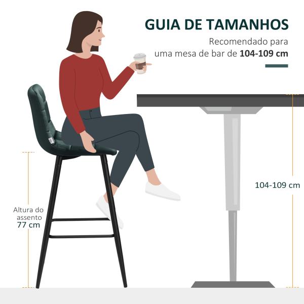 Conjunto de 2 Bancos Altos de Cozinha Bancos de Bar Estofados em Veludo com Apoio para os Pés e Encosto Verde