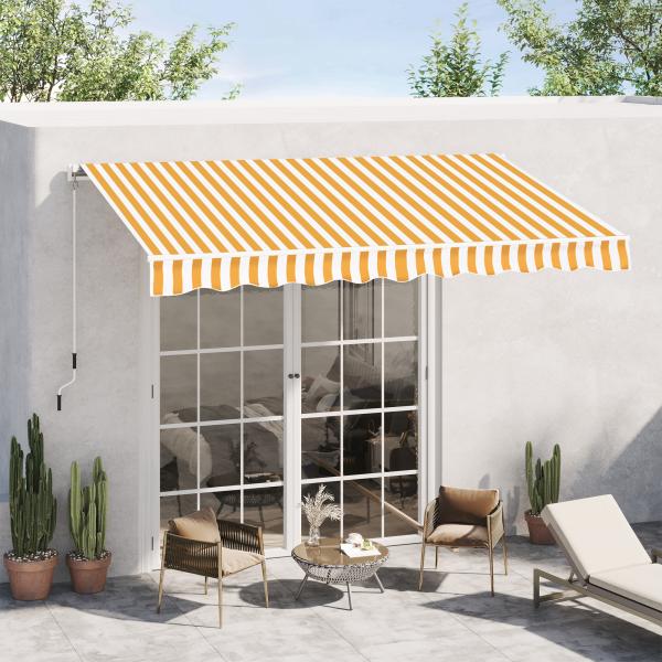 Toldo Manual Retrátil 350x250 cm Toldo Exterior para Terraço com Ângulo Ajustável Braço Articulado Montagem à Parede Estrutura de Alumínio Anti - UV e Impermeável para Jardim Laranja