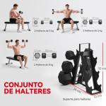 Conjunto de Halteres 6 Peças 2 x 2 kg 2 x 5 kg 2 x 8 kg com Revestimento em Borracha Antideslizante e Suporte Preto