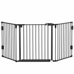Barreira de Segurança para Cães Dobrável Barreira de Proteção para Lareira 202,5 cm com Porta para Escada Corredor Preto