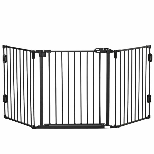 Barreira de Segurança para Cães Dobrável Barreira de Proteção para Lareira 202,5 cm com Porta para Escada Corredor Preto