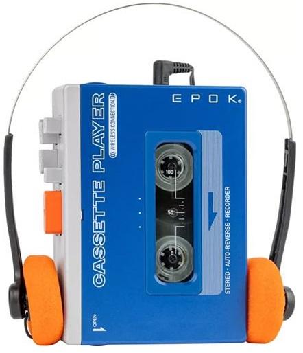 Leitor Cassete e Gravador Audio c/ Bluetooth + Auscultadores Headset (Azul) - EPOK