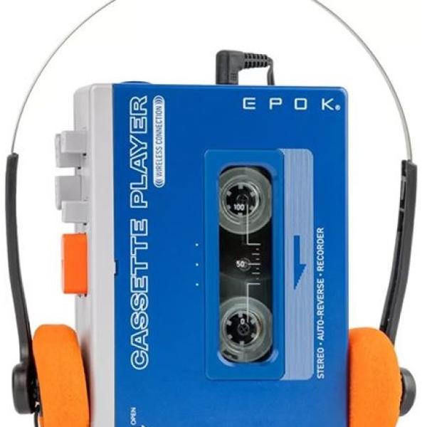 Leitor Cassete e Gravador Audio c/ Bluetooth + Auscultadores Headset (Azul) - EPOK