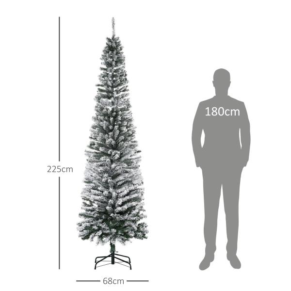 Árvore de Natal 225 cm Árvore de Natal Artificial Nevado com 738 Ramos e Suporte de Metal Verde e Branco