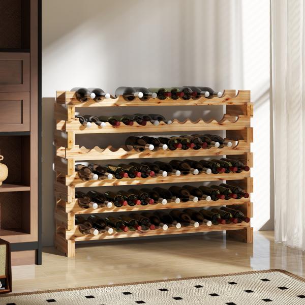 Suporte para Garrafas de Vinho para 72 Garrafas Garrafeira com 6 Níveis Suporte para Vinhos Vertical 114x28x85 cm Madeira