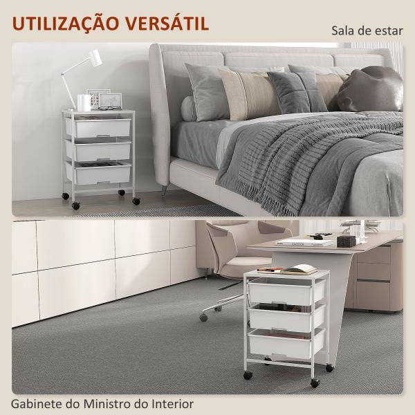 Carrinho Auxiliar com Rodas Carrinho de Cozinha de 3 Níveis com 3 Cestos e Estrutura de Aço 40,8x33,5x60,5 cm Branco