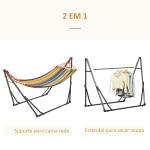 Cama Rede com Suporte Dobrável 2 em 1 Estendal com Barra Estrutura de Aço para Jardim 270x100x94 cm Multicolor