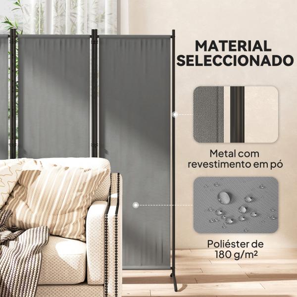 Biombo Separador de Ambientes de 4 Painéis Biombo Dobrável 221x172 cm com Pés Largos para Terraço Pátio Jardim Cinza Escuro