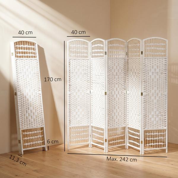 Biombo de 6 Paineis Separador de Ambientes Dobrável 242x170cm Divisória de Habitações de Fibra de Papel Branco