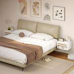 Conjunto de 2 Mesas de Cabeceiras Suspensas com Compartimento Aberto e Gaveta com Frente em Vime 40x34x23 cm Branco
