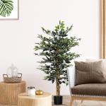 Ficus Artificial com Troncos Planta Artificial com Vaso e 702 Folhas Realistas para Ø15x130 cm Verde