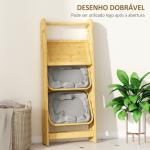 Estante Dobrável para Casa de Banho de Bambu com 2 Cestos para Roupa Suja Estante Aberto 44,5x32x99 cm Cinzento