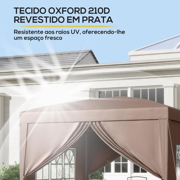 Tenda de Jardim com Paredes Laterais Amovíveis Janelas Porta com Fecho de Correr e Bolsa de Transporte 295x295x196 - 258 cm Café