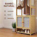 Móvel Cabide de Entrada de Bambu com Sapateira Barra para Pendurar Prateleira Ajustável 53x31x168 cm Madeira