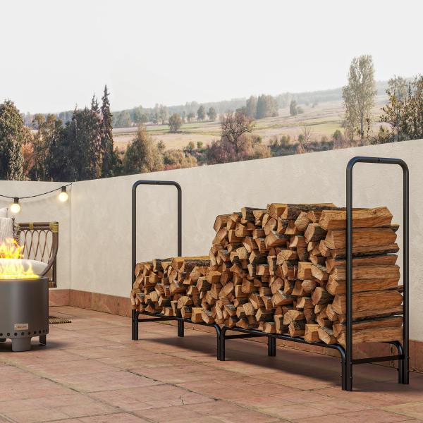 Suporte para Lenha com Cobertura Ajustável para Interior e Exterior Carga 200 kg 200x36x99 cm Verde Escuro e Preto