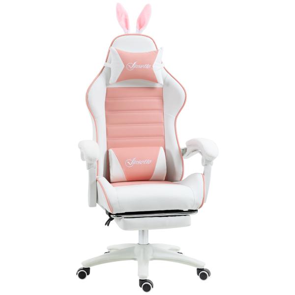 Cadeira Gaming Giratória de Couro PU com Altura Ajustável Inclinável 135° Apoio para a Cabeça 65x63x136 - 142 cm Rosa e Preto