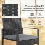 Conjunto de Móveis de Exterior de 3 Peças em Vime PE com Cadeiras Mesa de Vidro Temperado e Almofadas Cinza Claro