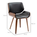 Conjunto de 2 Cadeiras de Jantar com Pés de Madeira Estofadas em Couro Sintético Encosto Curvado 53x54x81 cm Preto