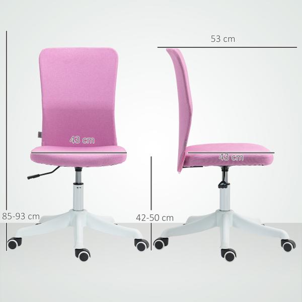 Cadeira de Escritório sem Apoio para os Braços Estofada em Linho Sintético com Altura Ajustável 53x43x85 - 93 cm Rosa