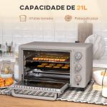 Mini Forno Elétrico 21L 1400W com Temporizador até 60min e Temperatura Ajustável até 230℃ 46x38,5x29 cm Prata