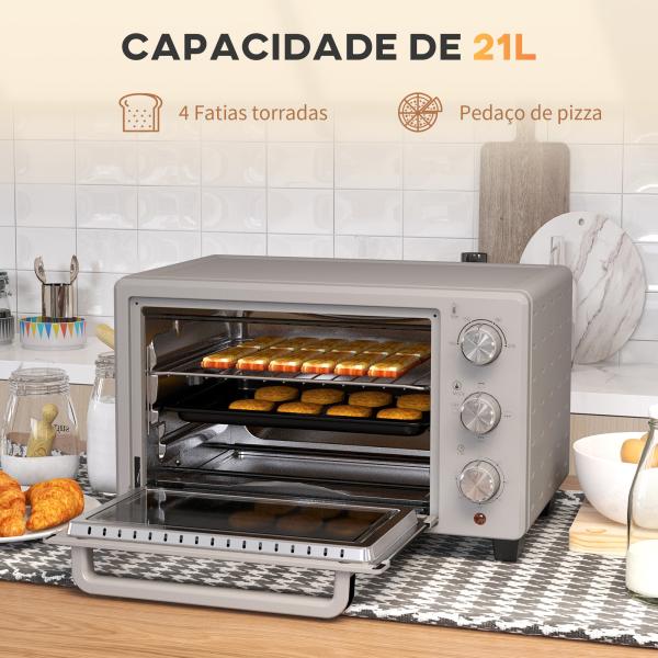 Mini Forno Elétrico 21L 1400W com Temporizador até 60min e Temperatura Ajustável até 230℃ 46x38,5x29 cm Prata