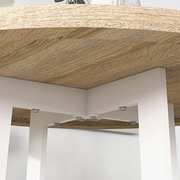 Mesa de Cozinha Redonda para 4 Pessoas Moderna com Tampo de Madeira e Base de Aço Cruzada Ø80x75 cm Carvalho