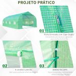 Estufa Tipo Túnel de Jardim 600x300x200cm para Cultivo de Plantas Verduras com 8 Janelas e Porta Enroláveis com Zíper Aço Verde