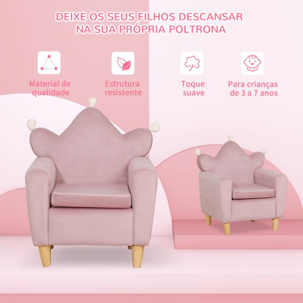 Poltrona Infantil Mini Sofá para Crianças Acima de 3 Anos com Assento Acolchoado Apoio para os Braços 45kg 50x42x58cm Rosa
