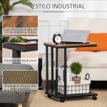 Mesa Lateral mesa Auxiliar com Rodas para Sofá Sala de Estar Dormitório Estilo Industrial Retrô Metal e Madeira 51x36x65cm Madeira e Preto