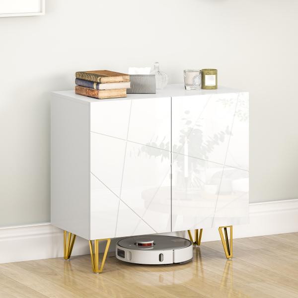 Aparador para Sala Aparador de Entrada com 2 Portas e Prateleiras Ajustáveis para Cozinha Sala 80x40x75 Branco Brilhante
