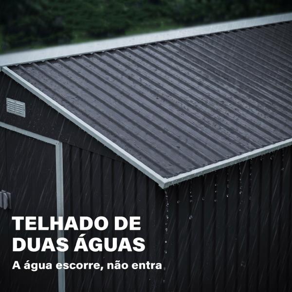 Abrigo de Jardim Metálico para Armazenamento de Ferramentas com Base de Reforço Incluída e 4 Janelas 277x322x192 cm Cinza Escuro