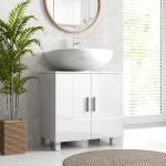 Móvel para Lavatório Pousar com 2 Portas de MDF 2 Prateleiras e Sistema Anti - Tombo para Casa de Banho 60x35x60 cm Branco
