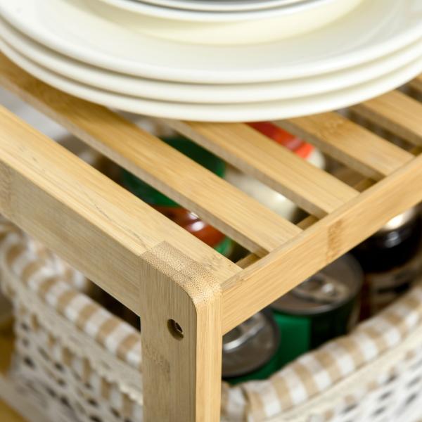 Estante de Bambu de 3 Níveis Móvel Organizador Multifuncional para Casa de Banho Cozinha Sala de Estar 62x33x80cm Natural
