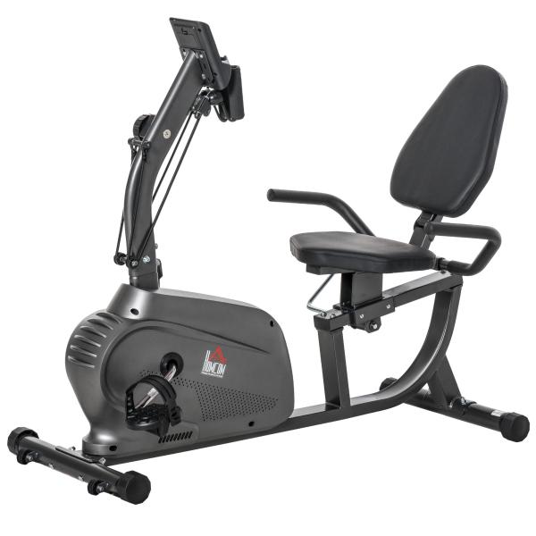 Bicicleta Estática com Encosto 8 Níveis de Resistência Bicicleta Banco Ajustável e Ecrã LCD 121 - 142x62x101 cm Preto