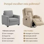 Poltrona de Massagem Reclinável até 145° com 8 Pontos de Massagem por Vibração Função de Aquecimento 82x99x103 cm Creme