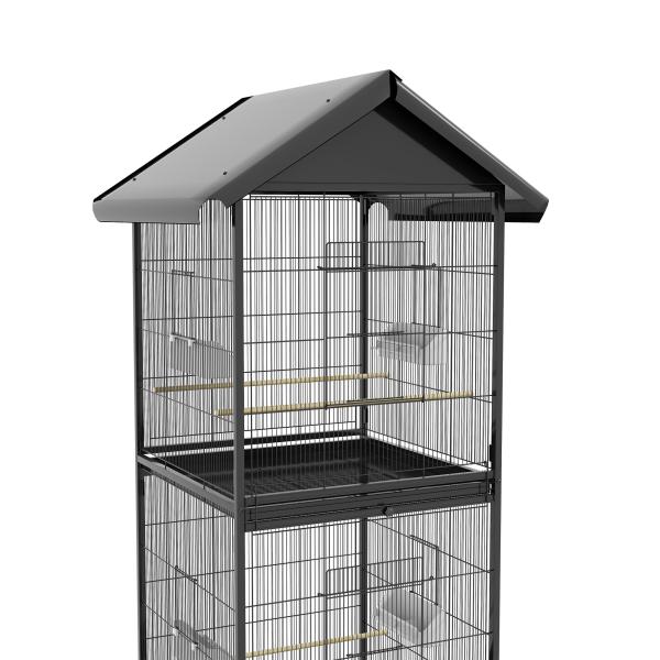 Gaiola para Pássaros Convertível em Somente Uma com Rodas 4 Comedouros e 4 Poleiros e Bandejas Amovíveis 78x75x168 cm Preto