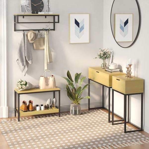 Mesa Consola com Gaveta Consola Moderna Mesa de Entrada com Pés de Aço 40x30x76 cm Madeira e Preto