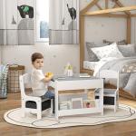 Conjunto de Mesa e 2 Cadeiras Infantis 2 em 1 com Ardósia Gavetas de Tecido e Espaço de Armazenamento para Quarto Cinza