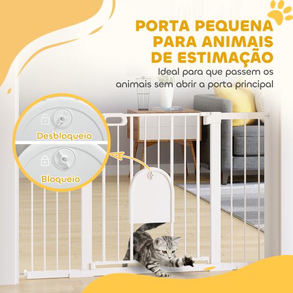 Barreira de Segurança de Animais de Estimação para Escadas e Portas com Aberturas de 75 - 131 cm com 3 Extensões Branco
