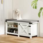 Banco Sapateira Rústico Organizador de Sapatos com Compartimentos para 7 Pares de Sapatos 100x40x48 cm Branco com Veios e Cinza
