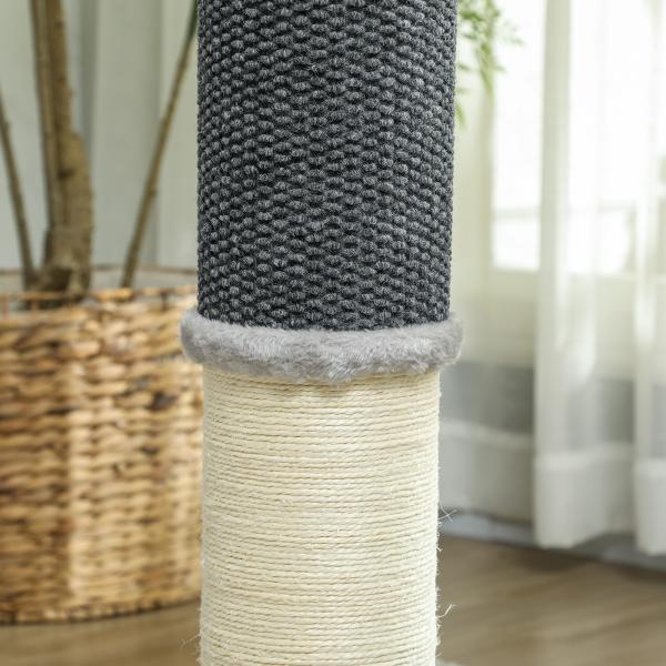 Arranhador para Gatos com Poste de Sisal Escova de Auto Higiene e Bola Suspensa 40x48x85 cm Cinza e Creme