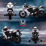 Mota Elétrica com Licença HONDA para Crianças de 3 - 5 Anos Mota a Bateria 6V com Farol Buzina Música 90x44x52cm Branco