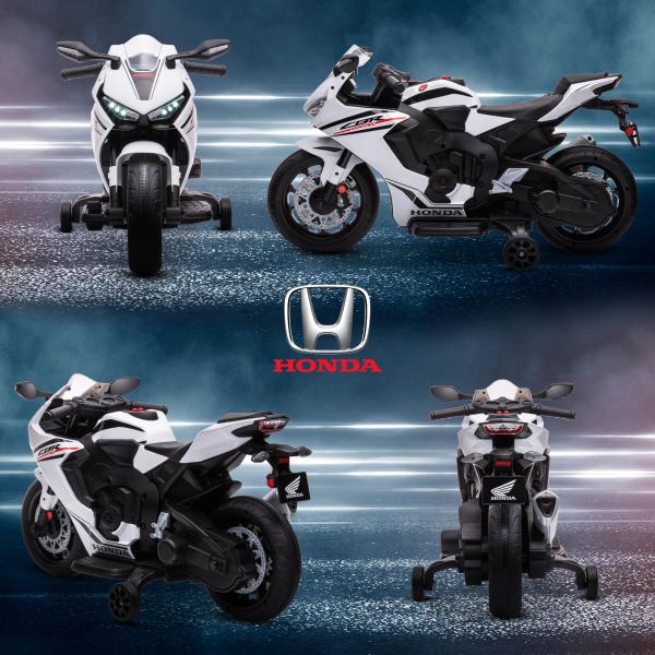Mota Elétrica com Licença HONDA para Crianças de 3 - 5 Anos Mota a Bateria 6V com Farol Buzina Música 90x44x52cm Branco