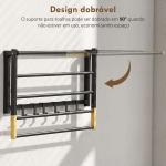 Toalheiro de Parede Dobrável com 5 Barras e 6 Ganchos Suporte para Toalhas para Casa de Banho Dobrável e Compacto 60x32,5x20 cm Preto