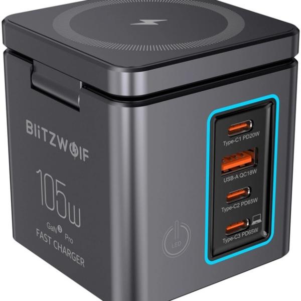 Carregador GaN 105W BW - i113 (3x USB - C / USB - A) - BLITZWOLF