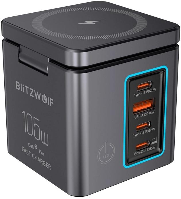 Carregador GaN 105W BW - i113 (3x USB - C / USB - A) - BLITZWOLF