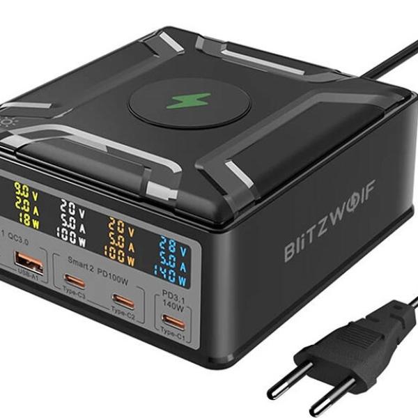 Base de Carregamento + 2x USB - A / 3x USB - C 260W BW - S28 (Preto) - BLITZWOLF