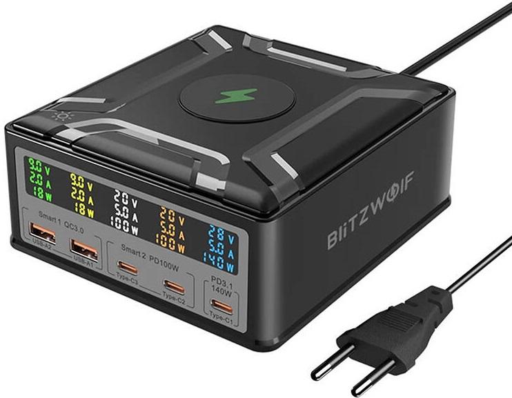 Base de Carregamento + 2x USB - A / 3x USB - C 260W BW - S28 (Preto) - BLITZWOLF